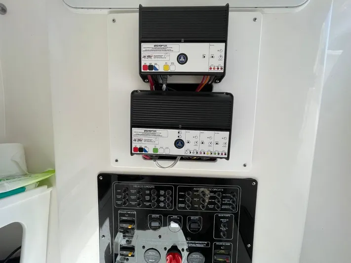  Yacht Photos Pics Control panel of 2024 Sea Fox 288 Commander boat with electronic components.