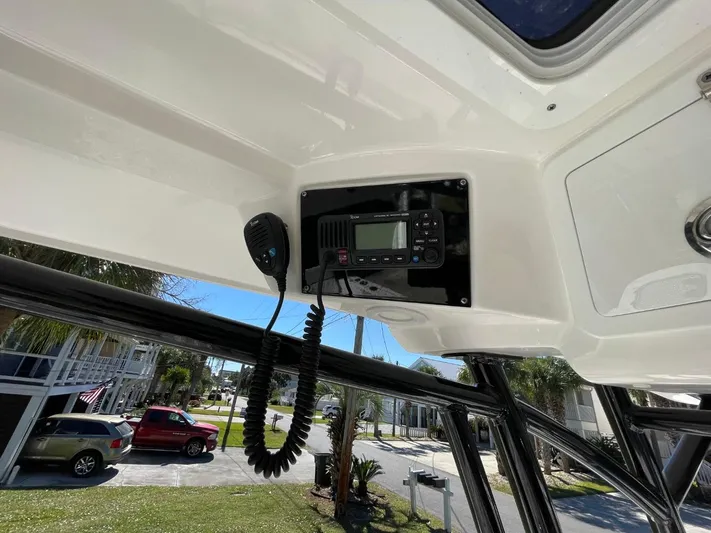  Yacht Photos Pics 2024 Sea Fox 288 Commander boat radio system with microphone, mounted under the canopy.