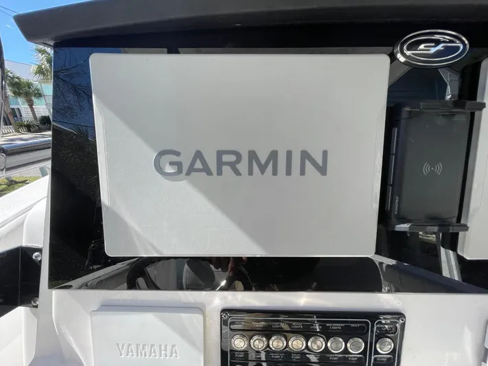  Yacht Photos Pics 2024 Sea Fox 288 Commander dashboard with Garmin navigation and Yamaha controls.