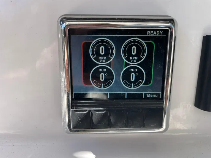  Yacht Photos Pics Digital display on 2024 Sea Fox 288 Commander showing RPM and rudder angle.