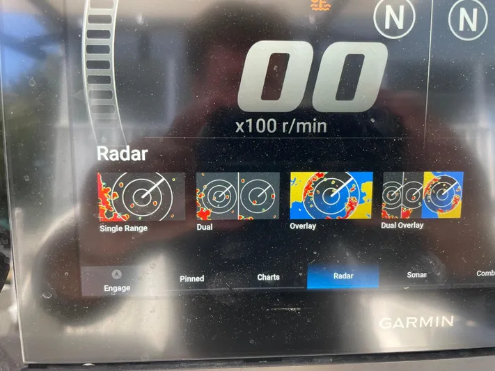  Yacht Photos Pics Garmin radar display on 2024 Sea Fox 288 Commander boat dashboard.
