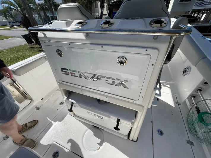  Yacht Photos Pics 2024 Sea Fox 288 Commander boat interior with storage and seating area.