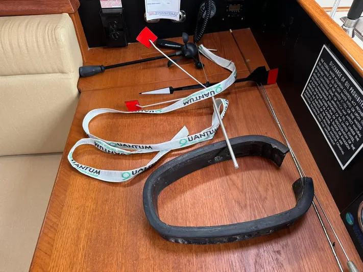 Essence Yacht Photos Pics Sailing equipment on Island Packet 40 yacht, 1998 model, with Quantum branding.