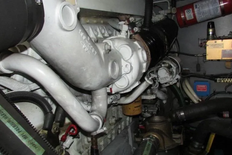  Yacht Photos Pics Engine compartment of a 2000 Sea Ray 400 Sedan Bridge yacht.