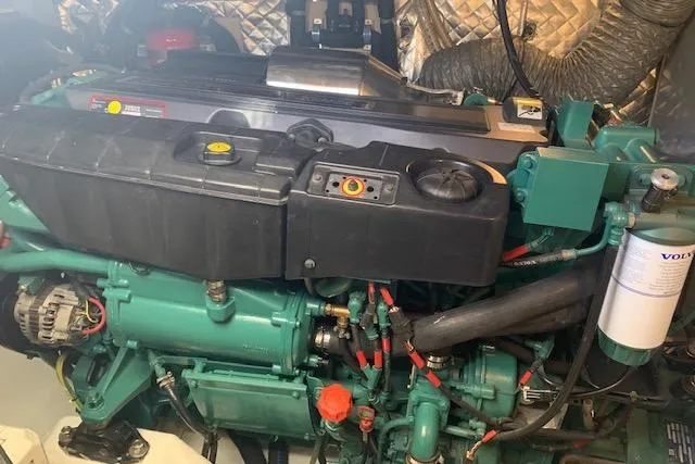  Yacht Photos Pics Engine of a 2007 Apreamare 48 boat, showcasing intricate mechanical components.