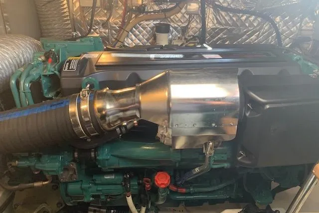  Yacht Photos Pics Engine compartment of a 2007 Apreamare 48 yacht, showcasing mechanical components.