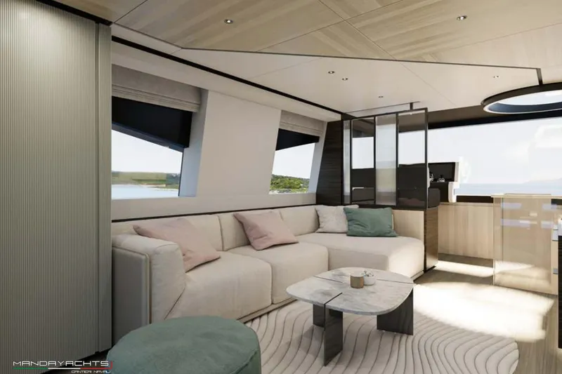  Yacht Photos Pics Luxurious interior of 2025 MandaYachts S7 BERLINETTA with modern design and elegant furnishings.