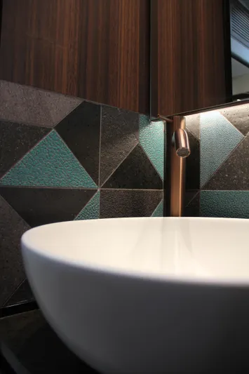  Yacht Photos Pics Modern bathroom sink in Aicon Vivere 66' yacht, 2024 model.