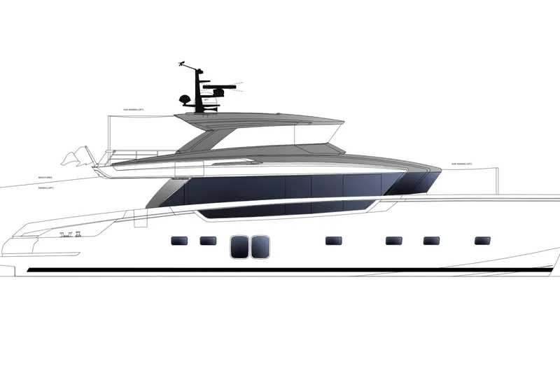  Yacht Photos Pics 2026 Sanlorenzo SX76 yacht design, sleek profile with modern features and spacious layout.