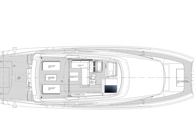  Yacht Photos Pics Deck layout of 2026 Sanlorenzo SX76 yacht, showcasing interior and exterior design features.