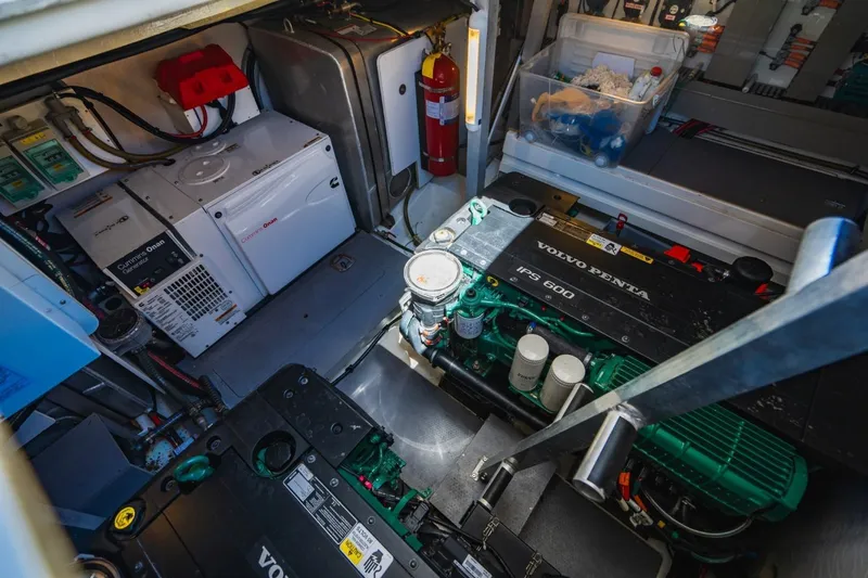  Yacht Photos Pics Engine room of 2018 Prestige 500S yacht with Volvo Penta IPS 600 engine.