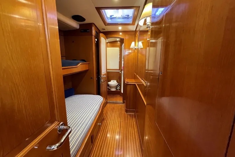  Yacht Photos Pics Luxurious wooden interior of 1999 Baltic 73 Pilothouse yacht cabin.