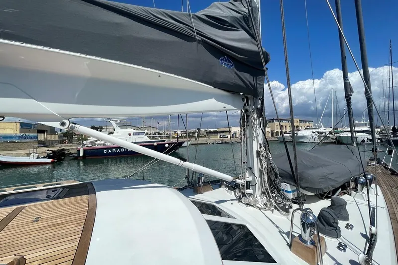  Yacht Photos Pics Baltic 73 Pilothouse yacht docked at marina, showcasing sails and deck, 1999 model.
