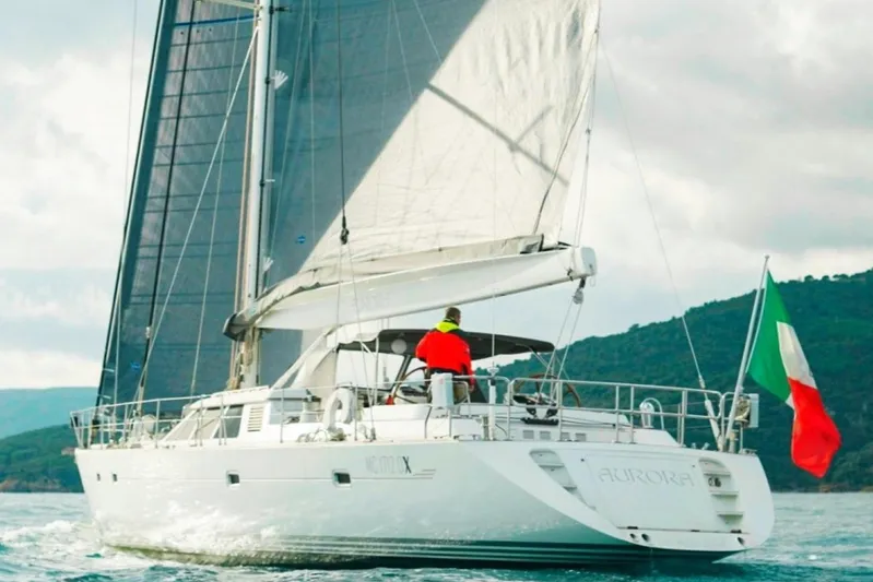  Yacht Photos Pics Sailing yacht Baltic 73 Pilothouse 1999 on open water with Italian flag.