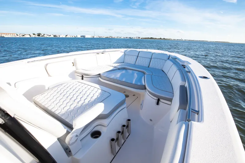 Fish Hunter Yacht Photos Pics 2021 Sea Fox 288 Commander boat with spacious seating on open water.