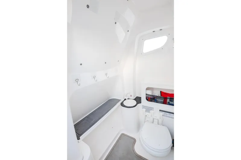 Fish Hunter Yacht Photos Pics Interior of 2021 Sea Fox 288 Commander boat featuring a compact bathroom setup.
