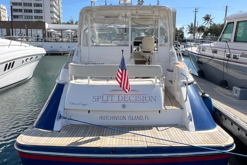Split Decision Yacht Photos Pics 2007 Chris-Craft Roamer 40 yacht docked, named "Split Decision," Hutchinson Island, FL.