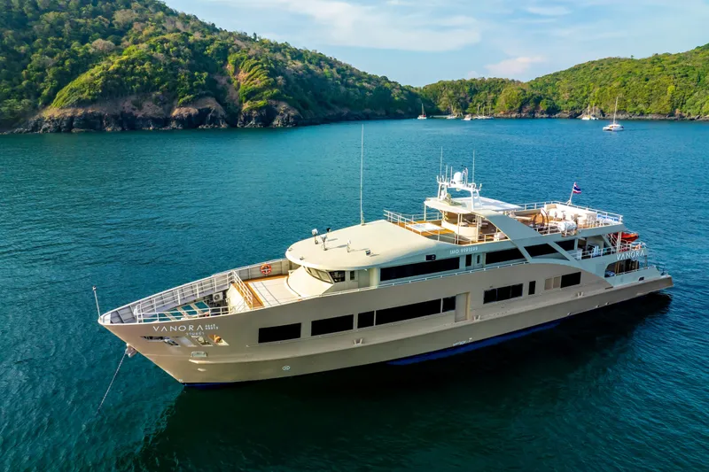 Vanora Yacht Photos Pics Luxurious 2023 Seacrest Marine 52m Yacht cruising in scenic coastal waters.