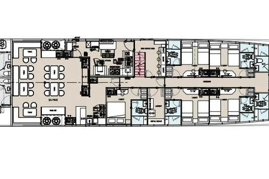 Vanora Yacht Photos Pics Deck layout of 2023 Seacrest Marine 52m Yacht, featuring cabins and dining areas.