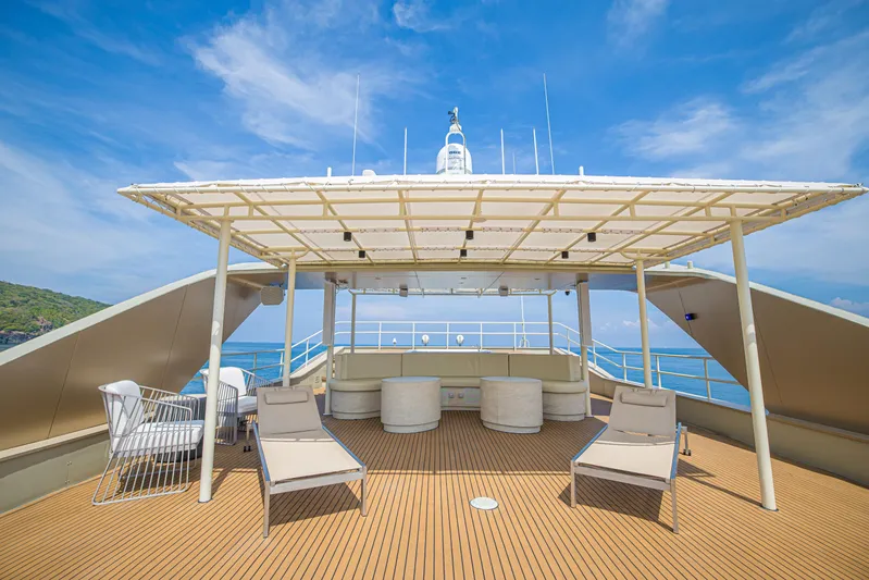 Vanora Yacht Photos Pics Luxurious 2023 Seacrest Marine 52m Yacht deck with lounge chairs and ocean view.