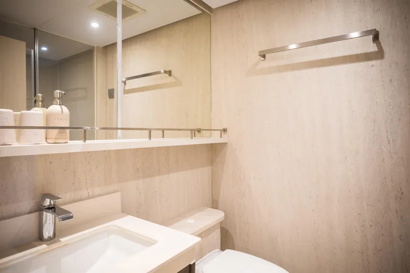 Vanora Yacht Photos Pics Luxurious bathroom interior on 2023 Seacrest Marine 52m Yacht, featuring modern fixtures and elegant design.