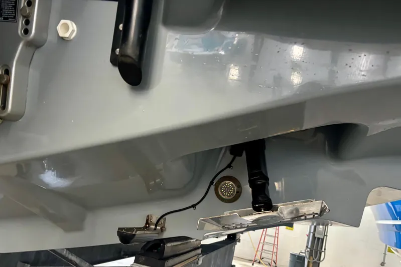  Yacht Photos Pics 2024 Axopar 37 XC Cross Cabin hull detail with underwater components.