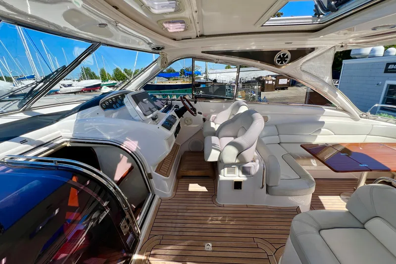  Yacht Photos Pics Luxurious 2007 Windy Typhoon 43 yacht interior with sleek design and comfortable seating.