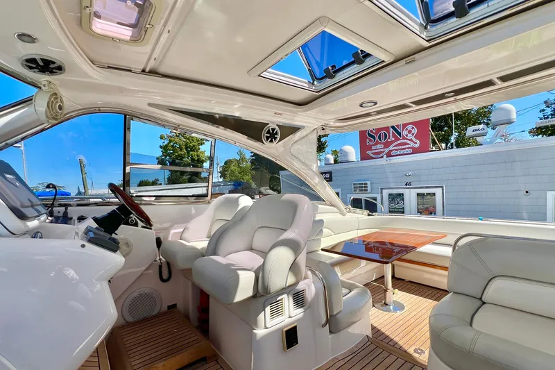  Yacht Photos Pics Luxurious 2007 Windy Typhoon 43 yacht interior with plush seating and sleek design.