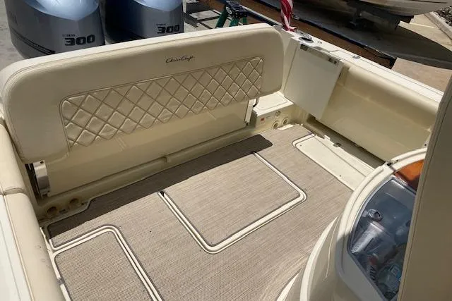  Yacht Photos Pics 2020 Chris-Craft Catalina 30 boat interior with cushioned seating and Yamaha 300 engines.