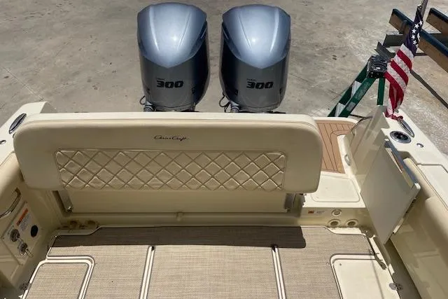  Yacht Photos Pics 2020 Chris-Craft Catalina 30 boat with twin 300 horsepower engines and American flag.