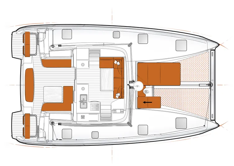 Tbd Yacht Photos Pics Layout of Excess 11 catamaran, model year 2026.