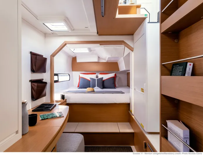 Tbd Yacht Photos Pics Interior of Excess 11 yacht, modern bedroom design, 2026 model.