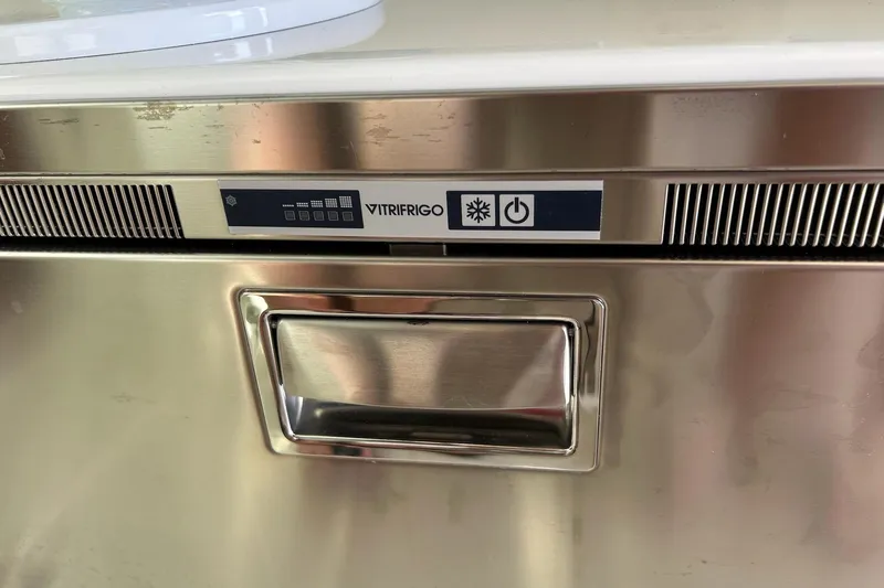 Fifth Child Yacht Photos Pics Stainless steel Vitrifrigo refrigerator on 2019 Back Cove 34O boat.