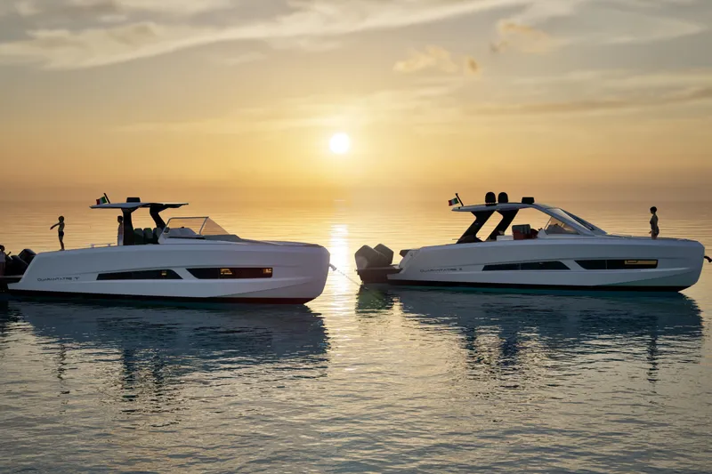  Yacht Photos Pics Two Ranieri QUARANTATRE Z boats on calm water at sunset, 2026 model.