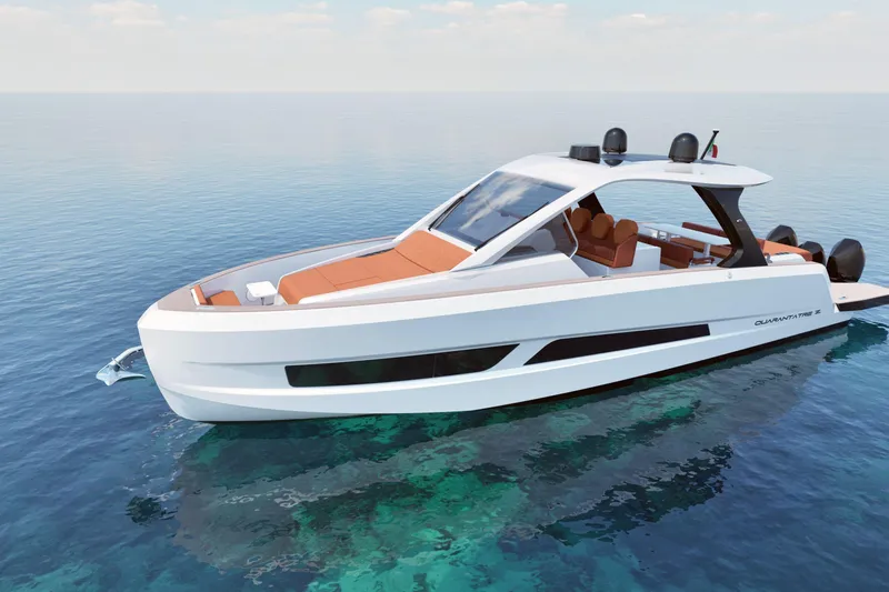  Yacht Photos Pics 2026 Ranieri QUARANTATRE Z luxury yacht on clear blue water.