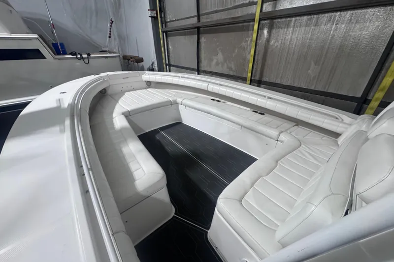  Yacht Photos Pics 2010 Regulator 34SS boat interior with white seating and sleek design.