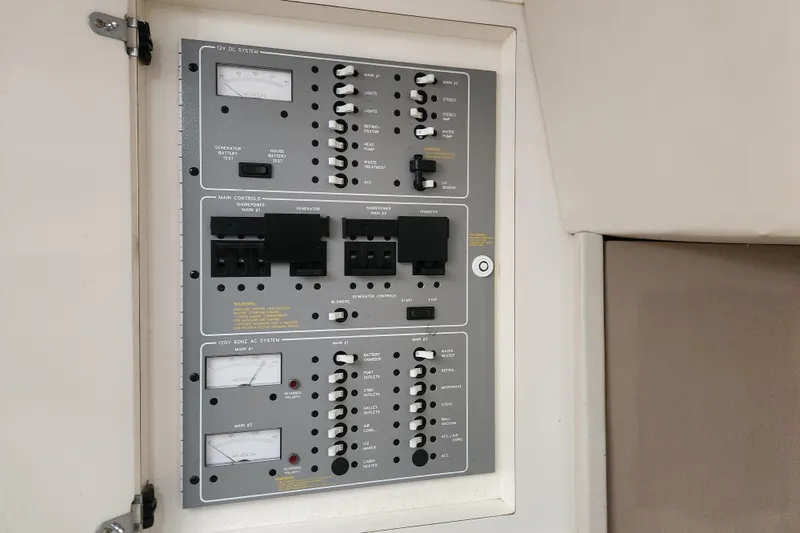 H Yacht Photos Pics Electrical control panel on a 2000 Formula 41 Performance Cruiser boat.