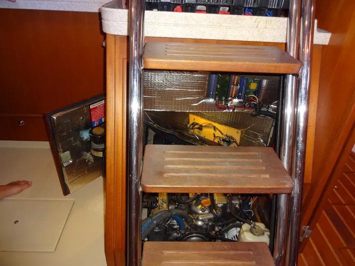 Don't Blink Yacht Photos Pics companion way steps with engine visible