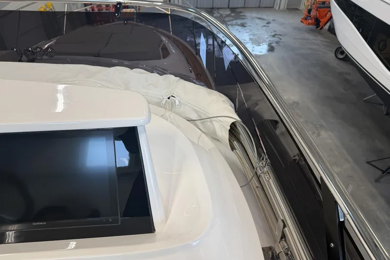 F45095 Yacht Photos Pics 2023 Princess F45 yacht interior with Garmin display and sleek design elements.