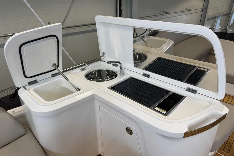 F45095 Yacht Photos Pics Luxury yacht Princess F45 2023 with sleek outdoor kitchen and grill setup.