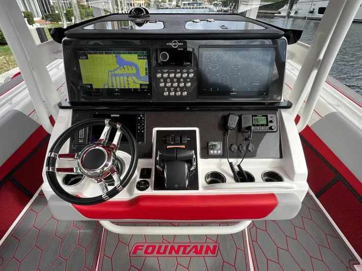 Havana Club Yacht Photos Pics 2023 Fountain 38 SC boat dashboard with advanced navigation and control systems.
