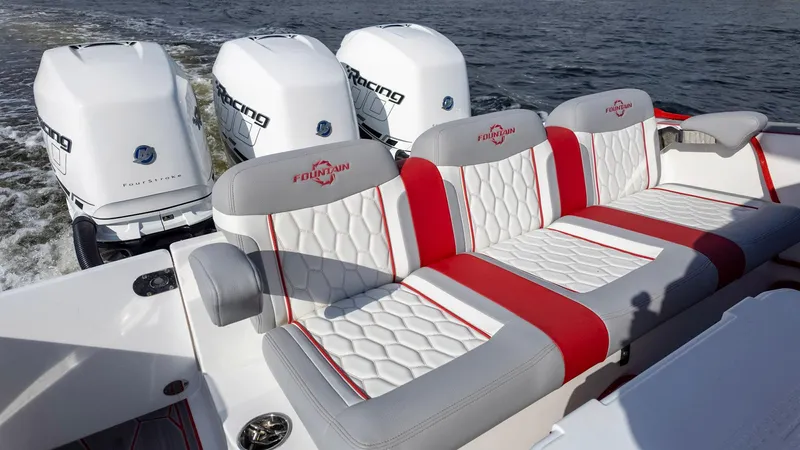 Havana Club Yacht Photos Pics 2023 Fountain 38 SC boat with luxurious seating and powerful outboard engines.