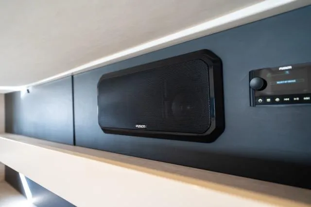 Catfish Yacht Photos Pics Fusion audio system on 2017 Leopard 51 Powercat yacht interior.