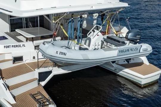 Catfish Yacht Photos Pics 2017 Leopard 51 Powercat with Highfield tender, docked in Fort Pierce, FL.