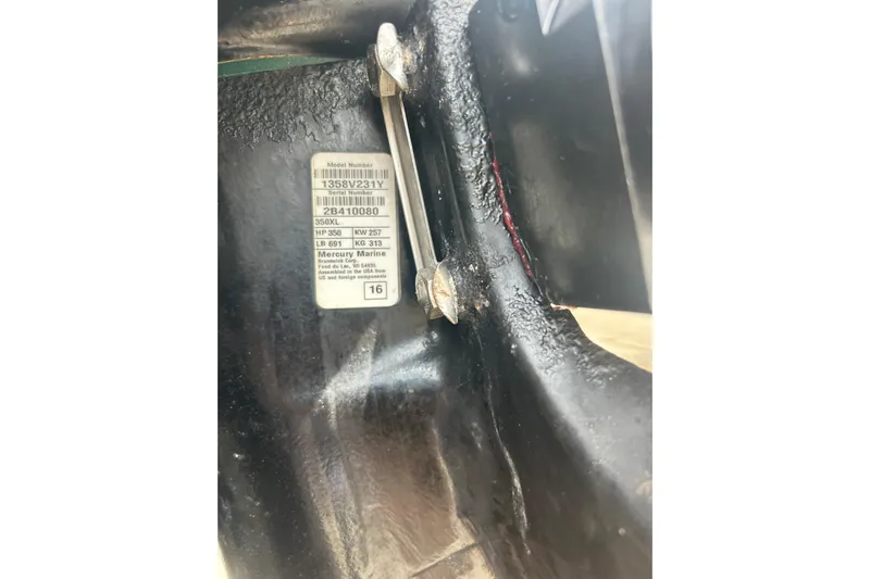  Yacht Photos Pics Close-up of a 2017 Boston Whaler 320 Vantage engine serial number label.