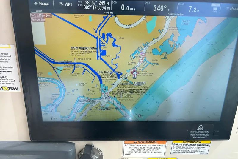  Yacht Photos Pics Navigation screen on a 2017 Boston Whaler 320 Vantage boat, displaying a detailed marine map.