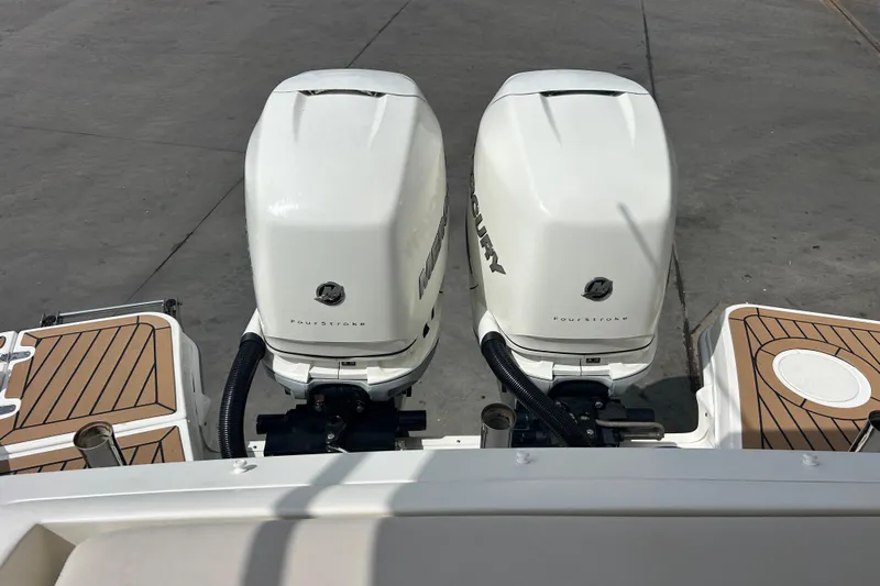  Yacht Photos Pics Twin Mercury FourStroke engines on a 2017 Boston Whaler 320 Vantage boat.