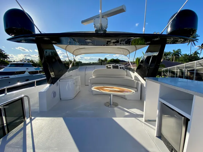  Yacht Photos Pics Luxurious 2007 Rodriquez 80 Widebody yacht deck with seating and table under clear blue sky.