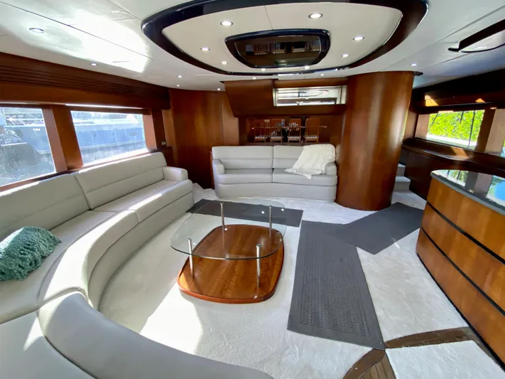  Yacht Photos Pics Luxurious interior of a 2007 Rodriquez 80 Widebody yacht with elegant seating and modern design.