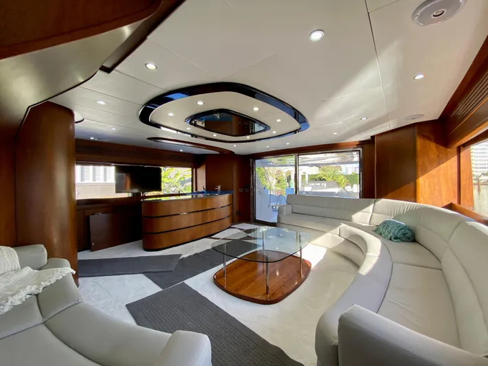  Yacht Photos Pics Luxurious interior of 2007 Rodriquez 80 Widebody yacht with modern furnishings and elegant design.